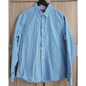 Parke West Long Sleeve Button Down Mens Shirt XL Blue Cotton Gingham Plaid